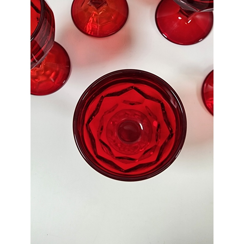 Vintage Ruby Red Glassware Set 6pc Red Vintage Goblets and Plate Excellent - Picture 8 of 8